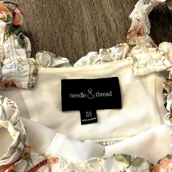 EUC Needle & Thread Dancing Roses Ankle Gown Tiered Ruffle Floral Cotton Dress 4 - Picture 14 of 16